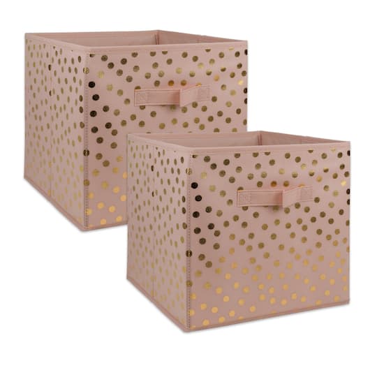 DII® 11" Millennial Pink & Gold Dots Non-Woven Fabric Cubes, 2ct.